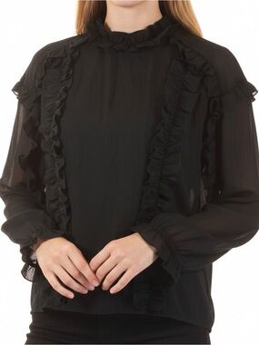 Zara Forest Green  Ruffle Mock-Neck Blouse
